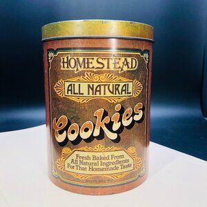 Vintage CHEINCO Homestead All Natural Cookies Tin Jar: 70s Kitchen Decor